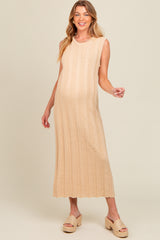 Cream Ribbed Knit Sleeveless Maternity Dress