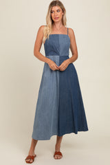 Blue Contrast Denim Maternity Maxi Dress