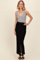 Black Lace Mesh Fitted Maxi Skirt