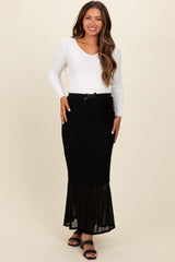 Black Lace Mesh Maternity Fitted Maxi Skirt