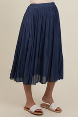 Navy Blue Pleated Maternity Midi Skirt