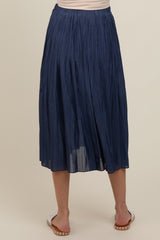 Navy Blue Pleated Maternity Midi Skirt