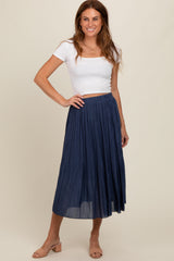 Navy Blue Pleated Maternity Midi Skirt