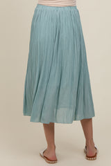 Blue Pleated Maternity Midi Skirt