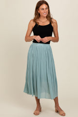 Blue Pleated Midi Skirt