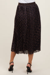 Navy Blue Floral Print Chiffon Pleated Midi Skirt