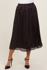 Navy Blue Floral Print Chiffon Pleated Midi Skirt