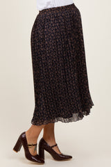 Navy Blue Floral Print Chiffon Pleated Maternity Midi Skirt