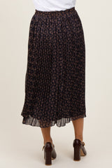 Navy Blue Floral Print Chiffon Pleated Maternity Midi Skirt