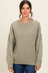 Light Olive Speckled Knit Contrast Sleeve Sweater