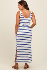 Royal Blue Striped Sleeveless Side Slit Maternity Maxi Dress