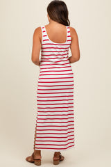 Red Striped Sleeveless Side Slit Maternity Maxi Dress