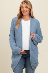 Blue Chunky Knit Dolman Maternity Cardigan