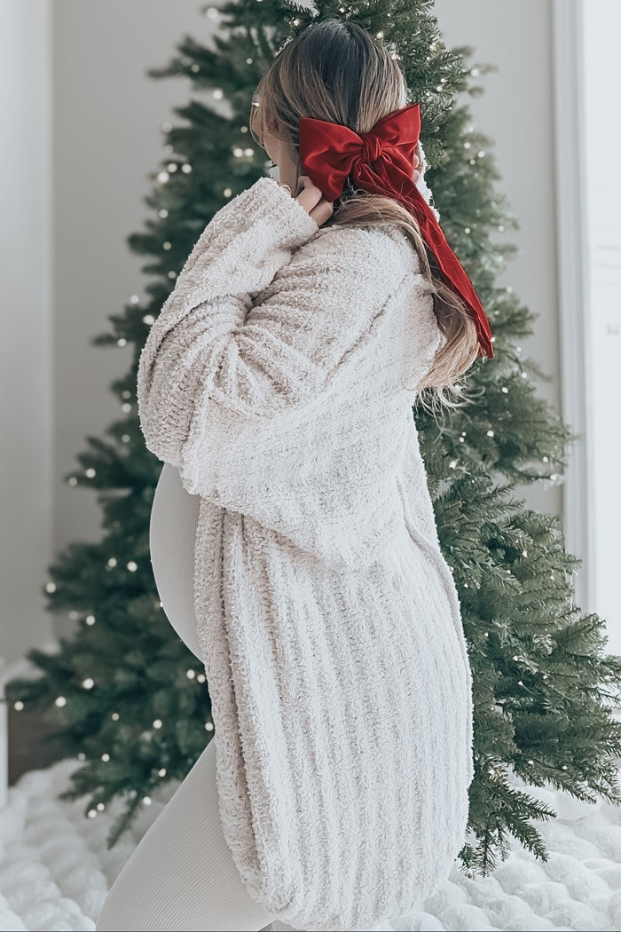 Beige Chunky Knit Dolman Maternity Cardigan