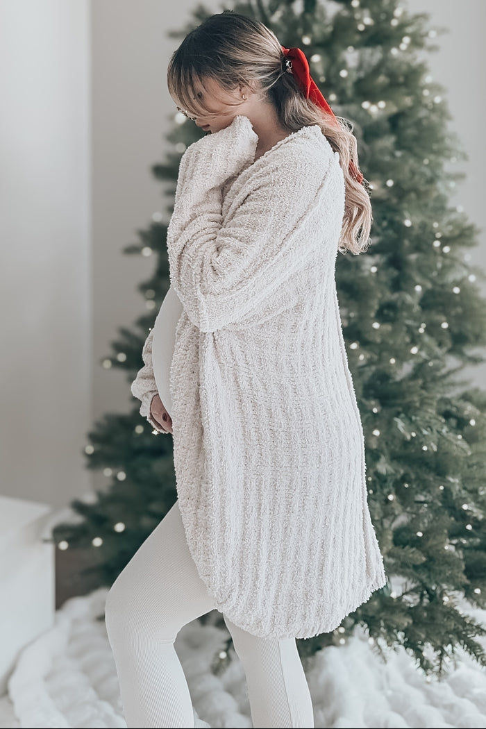 Beige Chunky Knit Dolman Maternity Cardigan