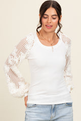 Ivory Floral Lace Balloon Sleeve Maternity Top