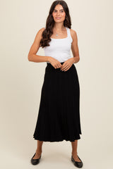 Black Ribbed Knit A-Line Midi Maternity Skirt