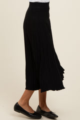 Black Ribbed Knit A-Line Midi Skirt