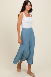 Blue Ribbed Knit A-Line Midi Skirt