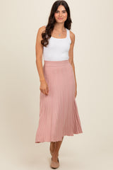 Mauve Ribbed Knit A-Line Midi Skirt