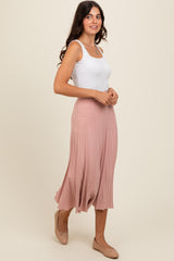 Mauve Ribbed Knit A-Line Midi Skirt