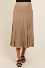 Mocha Ribbed Knit A-Line Midi Maternity Skirt