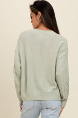 Mint Green Embroidered Flower Cable Knit Sweater