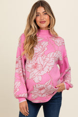 Pink Floral Mock Neck Maternity Sweater