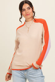 Cream Lilac Colorblock Mock Neck Sweater