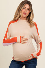 Cream Lilac Colorblock Mock Neck Maternity Sweater