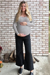 Black Striped Maternity Long Sleeve Top