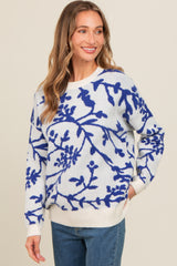 Royal Blue Floral Drop Shoulder Sweater