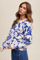 Royal Blue Floral Drop Shoulder Sweater