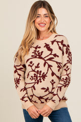 Burgundy Floral Drop Shoulder Maternity Sweater