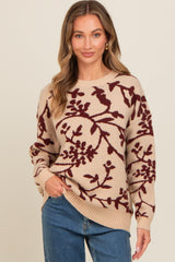 Burgundy Floral Drop Shoulder Sweater