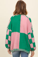 Pink Checkered Cardigan Sweater