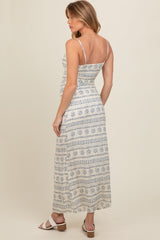 Navy Blue Printed Ribbon Detail Maternity Maxi Dress