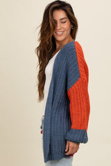 Magenta Colorblock Bubble Sleeve Cardigan