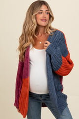 Magenta Colorblock Bubble Sleeve Maternity Cardigan