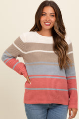 Mocha Mixed Stripe Maternity Sweater