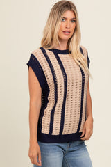 Navy Blue Loose Crochet Knit Top