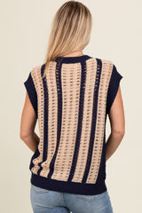 Navy Blue Loose Crochet Knit Top