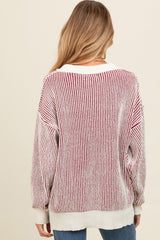 Burgundy Two Tone Ribbed Knit Maternity Sweater