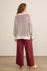 Burgundy Two Tone Ribbed Knit Sweater