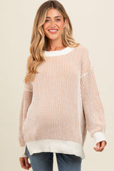 Camel Two Tone Ribbed Knit Maternity Sweater