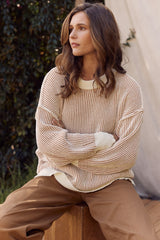 Camel Two Tone Ribbed Knit Sweater