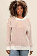 Camel Two Tone Ribbed Knit Sweater