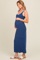 Navy Ribbed Maternity Maxi Tank Dress