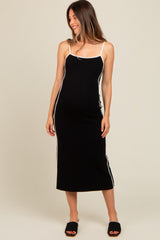 Black Contrast Border Knit Maternity Midi Dress