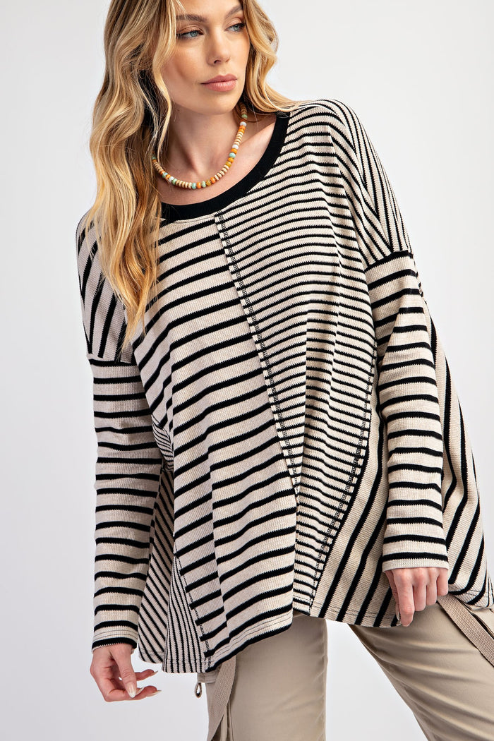 Black Mixed Stripe Trapeze Top